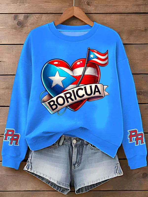 Puerto Rican Printed Long Sleeve Casual Top