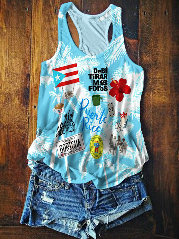 Coconut Tree Puerto Rico Printed Casual Tank Top