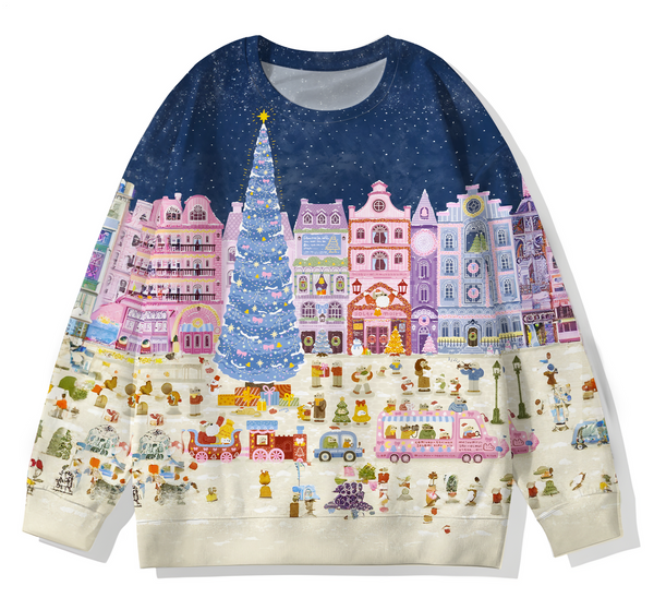 Retro Winter Christmas Printed Long Sleeve Casual Top