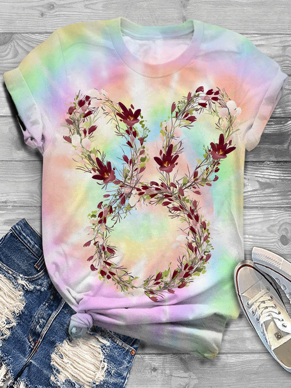 Floral Easter Bunny Crew Neck T-shirt