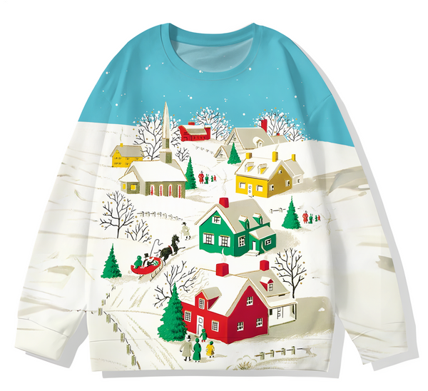 Vintage Winter Christmas Printed Long Sleeve Casual Top