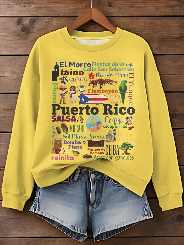 Puerto Rican Pride Printed Long Sleeve Casual Top