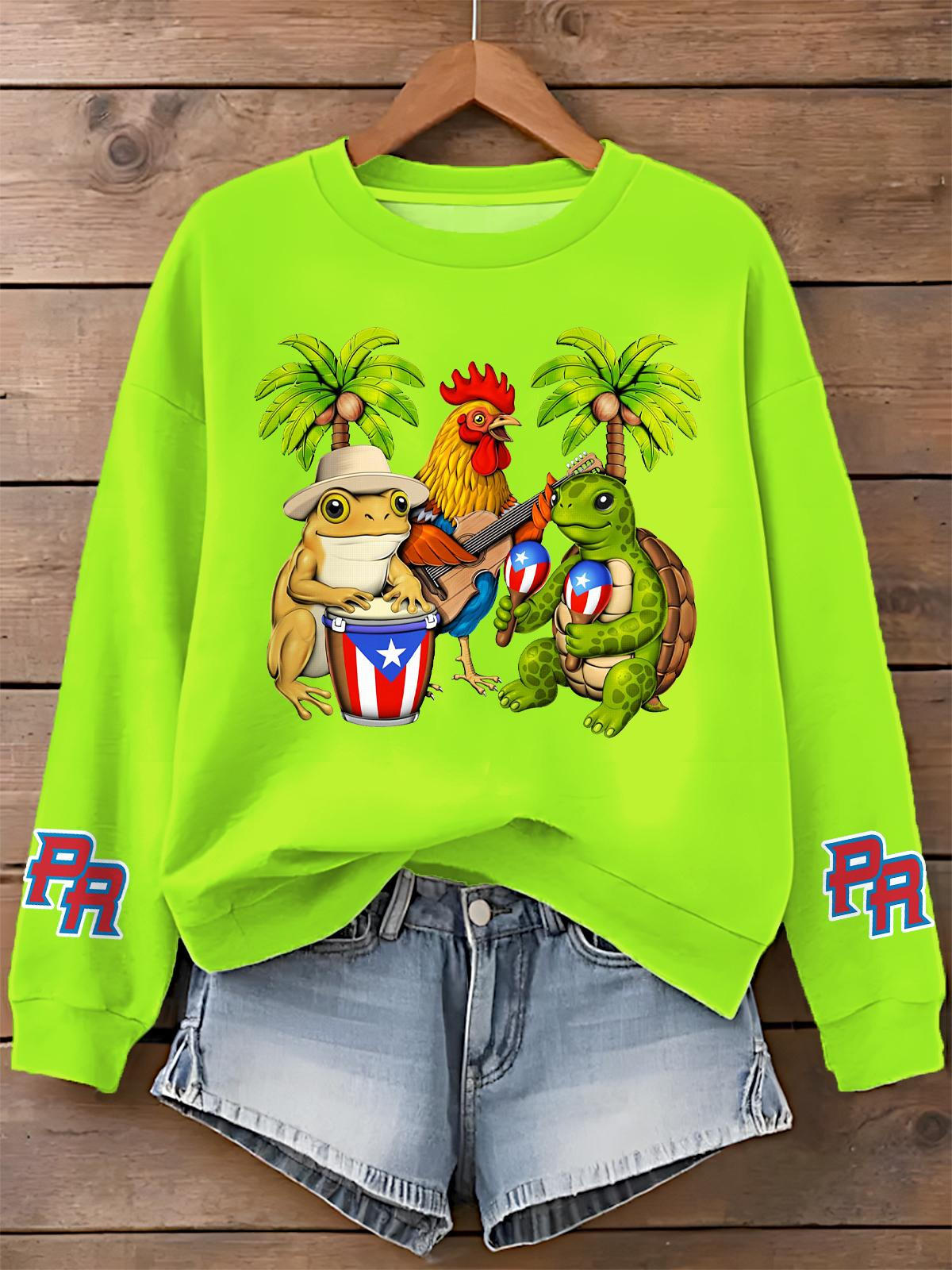 Puerto Rican Print Long Sleeve Casual Top