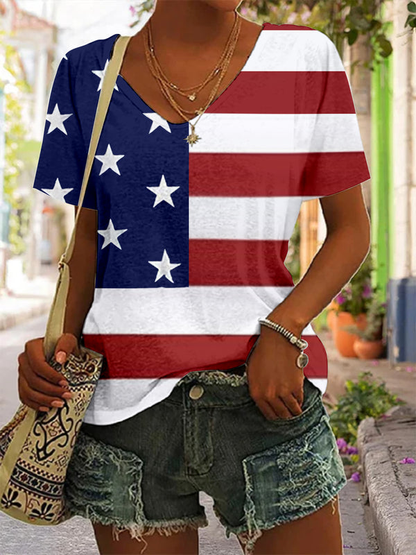 Camiseta con cuello en V y bandera estadounidense del Día de la Independencia 