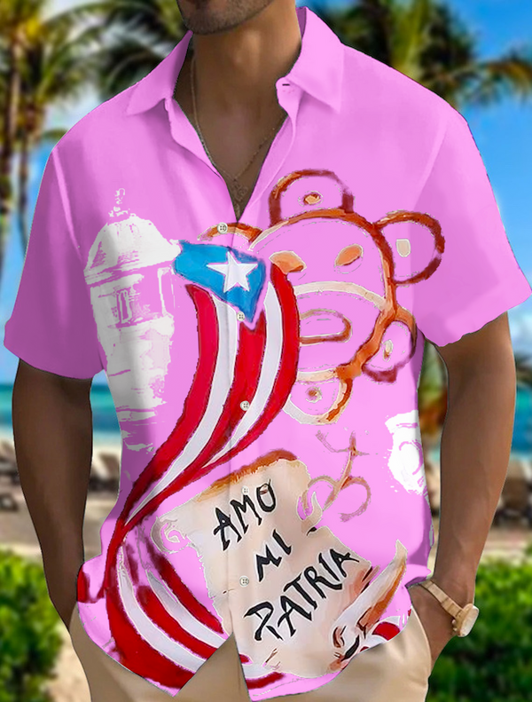 Puerto Rico Symbols Set Men's Short Sleeve Shirts