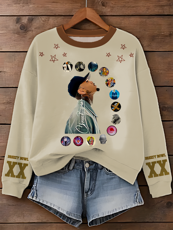 Chris Brown Breezy Bowl XX Printed Long Sleeve Casual Top