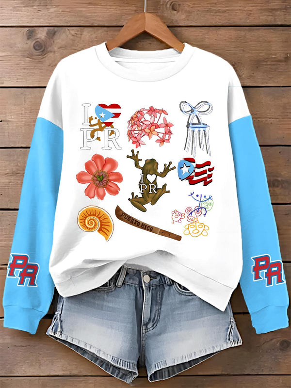 Puerto Rican Print Long Sleeve Casual Top