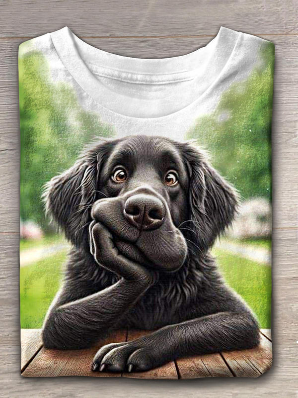 Women's Cute Puppy Print Crew Neck T-shirt