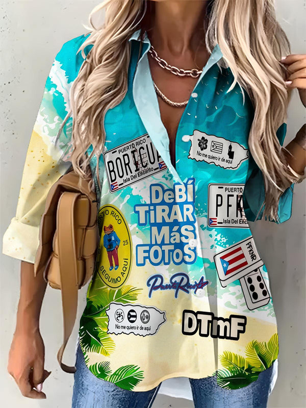 Women's Puerto Rican Print Printed Casual Shirt