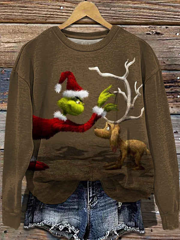 Christmas Reindeer Print Off Shoulder Sweatshirt