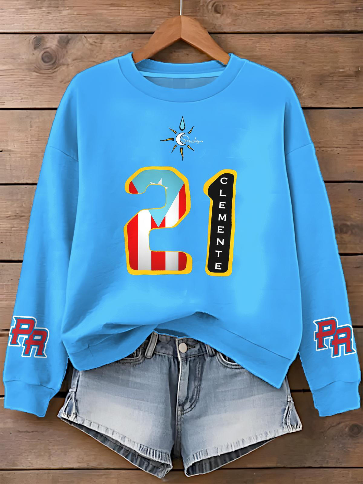 Roberto Clemente Printed Long Sleeve Casual Top