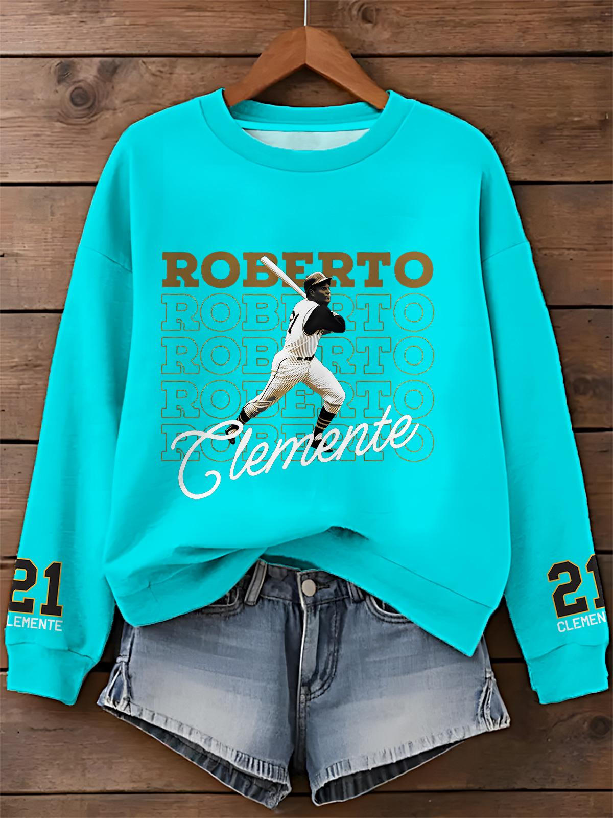Roberto Clemente Printed Long Sleeve Casual Top