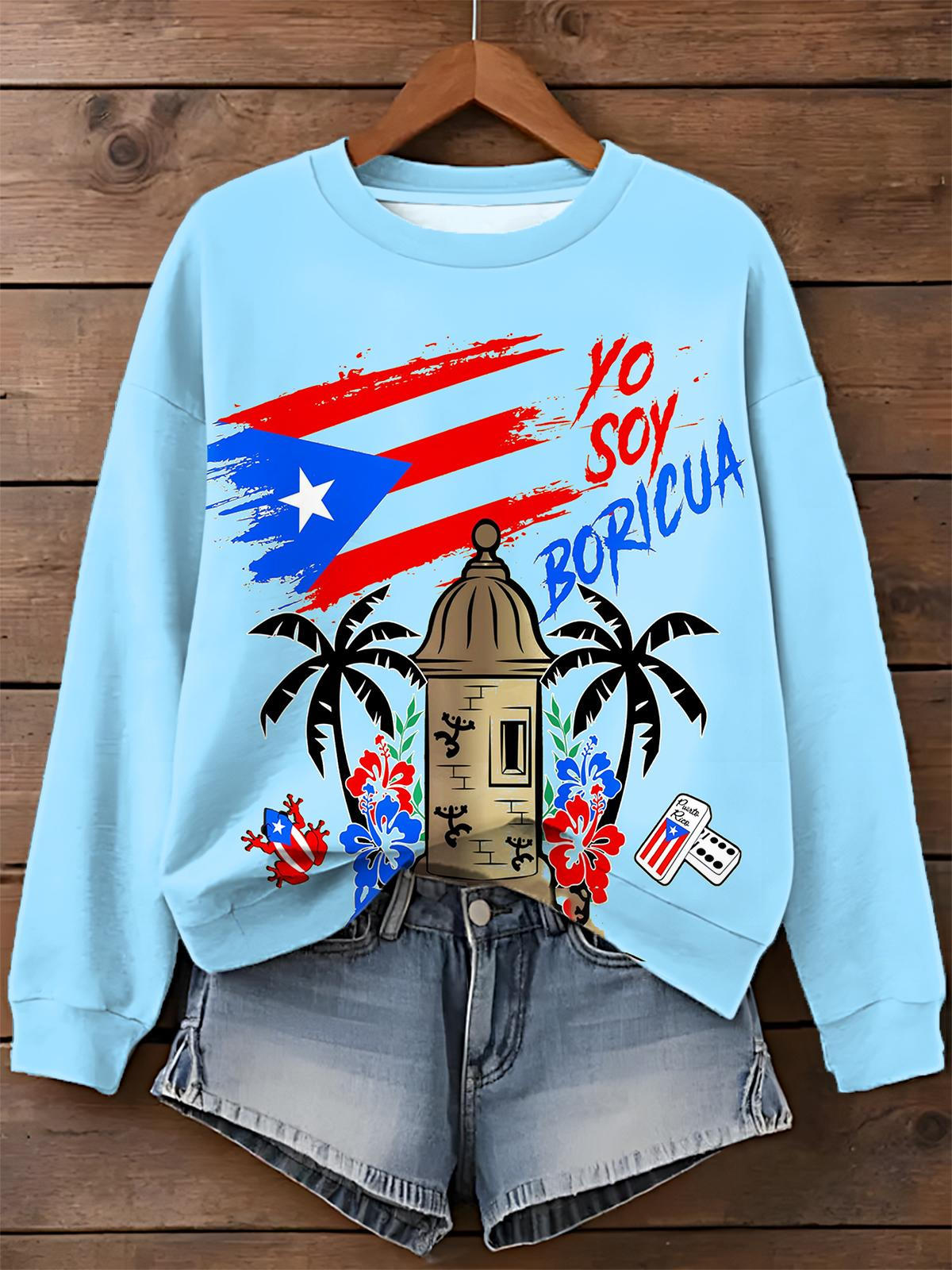 Puerto Rican Badbunny Print Long Sleeve Casual Top