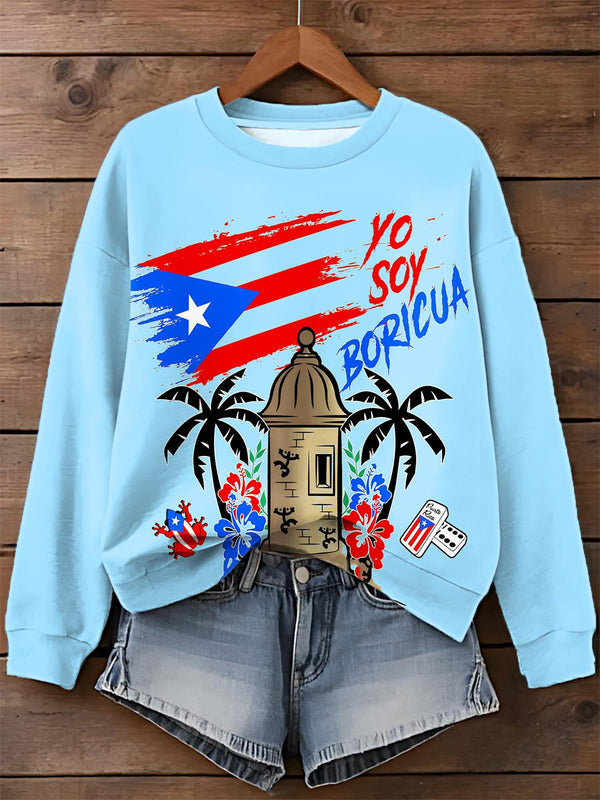 Puerto Rican Badbunny Print Long Sleeve Casual Top