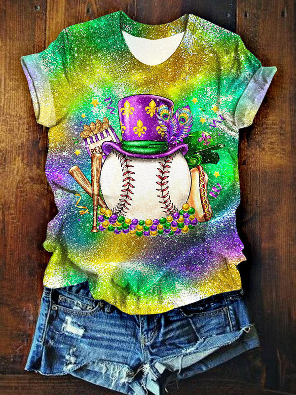 Carnival Baseball Print Crew Neck T-shirt