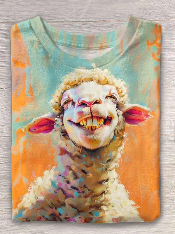 Funny Lamb Art Crew Neck T-shirt