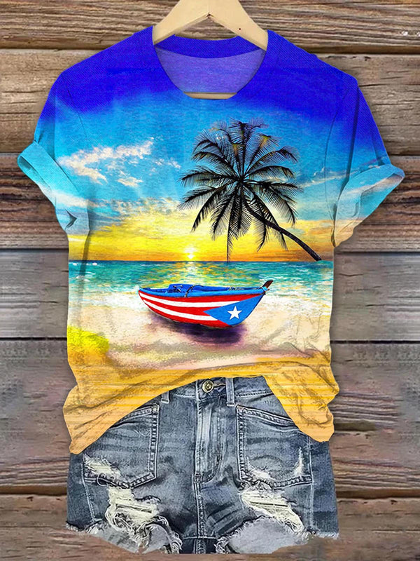 Puerto Rican Print Crew Neck T-shirt