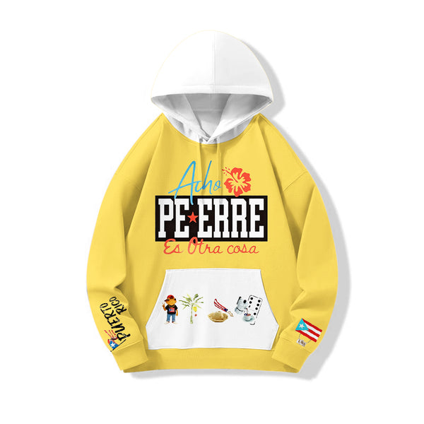 Puerto Rican Print Loose Fit Hooded Sweatshirt With Pockets