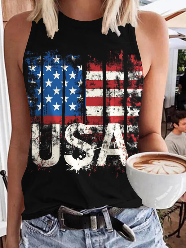 USA Print Casual Sleeveless Top
