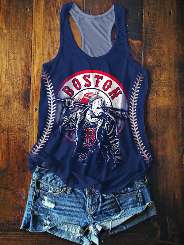 Camiseta informal sin mangas con estampado de colaboración de béisbol de película de terror 