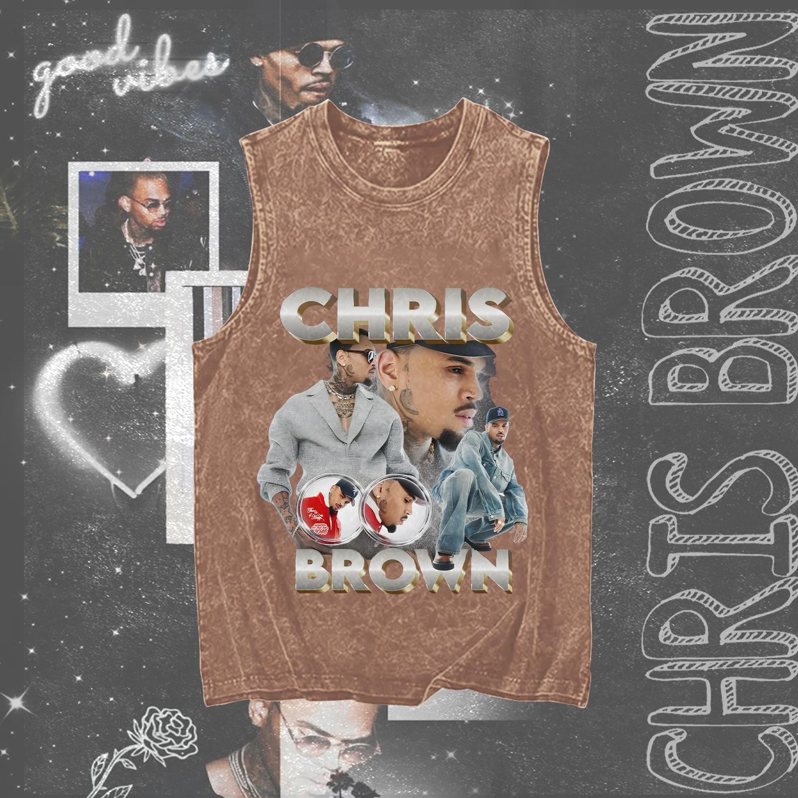 Chris Brown Washed Cotton Round Neck Sleeveless Vest