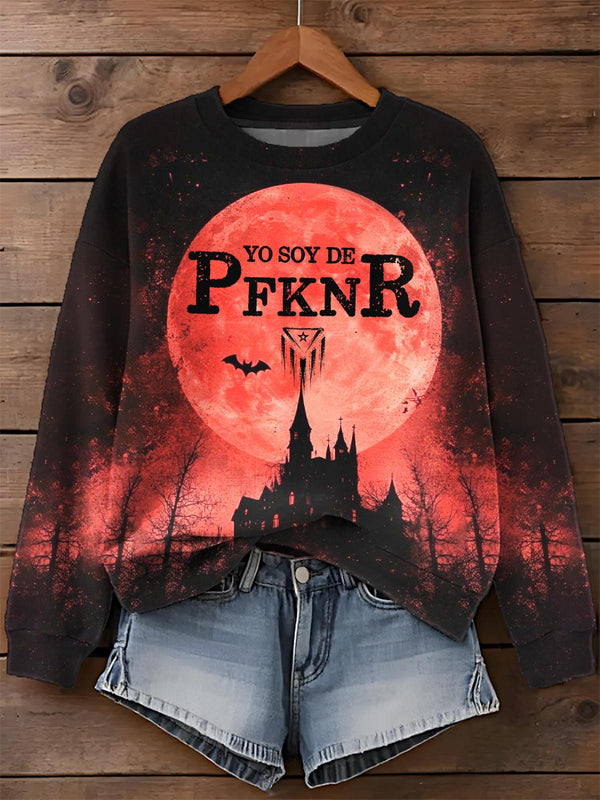 Halloween Puerto Rican Print Long Sleeve Casual Top
