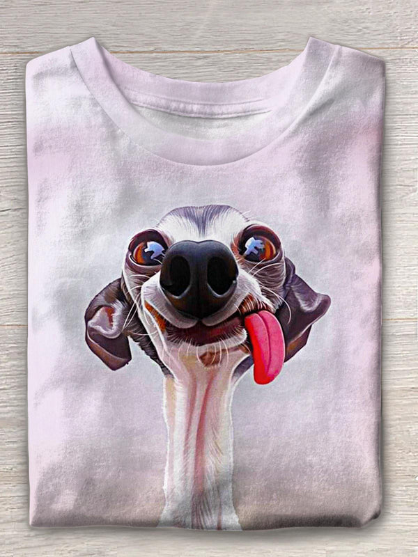 Silly Puppy Print Crew Neck T-shirt