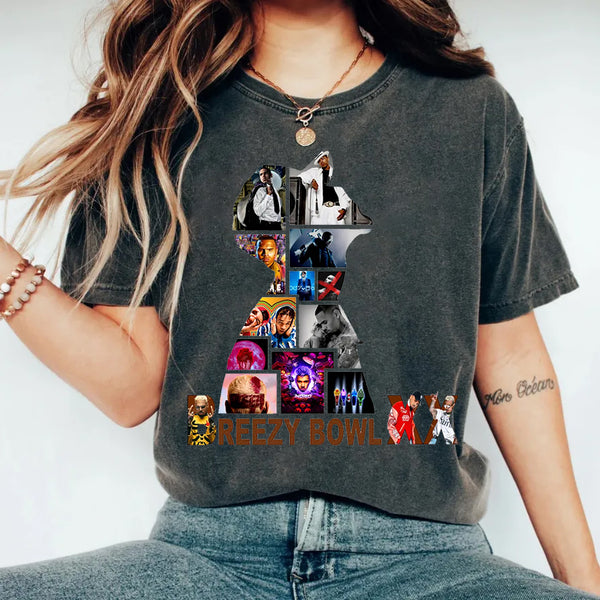 Camiseta de cuello redondo con rompecabezas de la portada del álbum de Chris Brown 