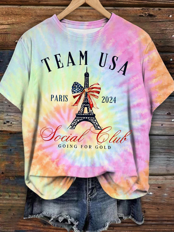 Team USA Olympics Tie Dye Print Short Sleeve T-shirt