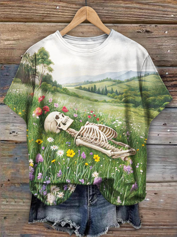 Halloween Skeleton Crew Neck T-shirt