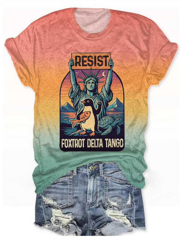 Penguins Resist Flippers Up Crew Neck T-shirt