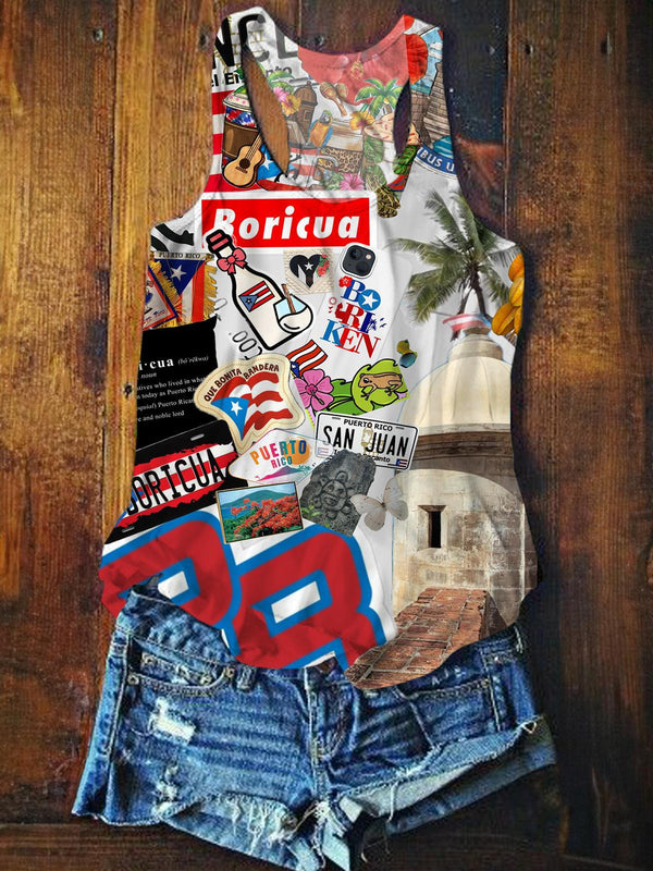 Puerto Rico Boricua Sticker Graphic Women's Tank Top Trendy Summer Sleeveless Cami