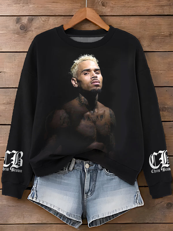 Chris Brown Breezy Bowl XX Tour 2025 Printed Long Sleeve Casual Top