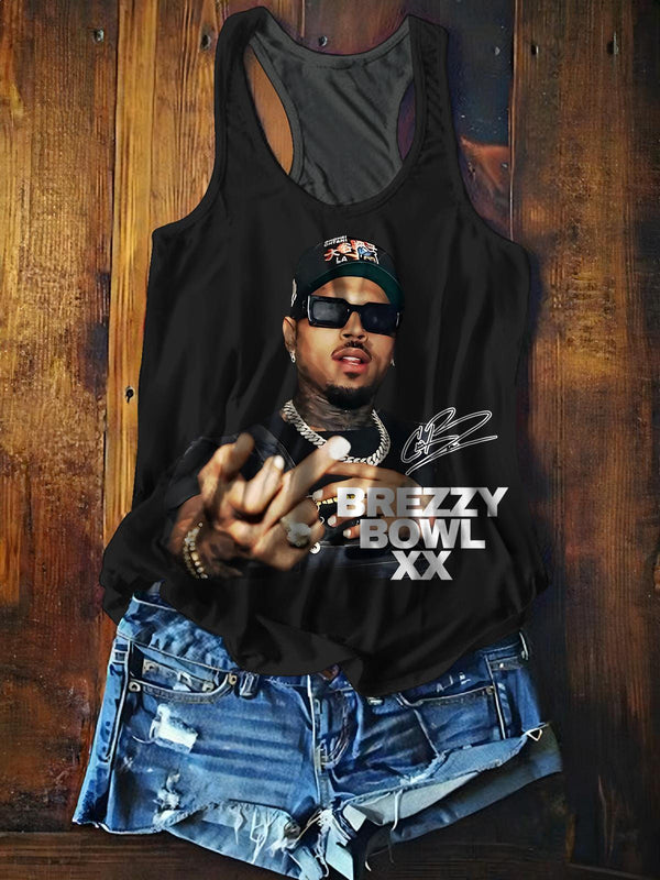 Chris Brown Breezy Bowl XX Tour Printed Casual Tank Top