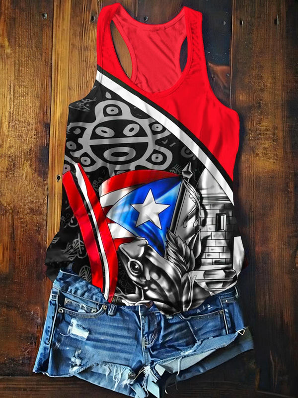 Puerto Rico Print Casual Tank Top