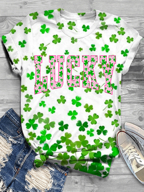 Lucky Shamrock Clover St. Patrick Day Crew Neck T-shirt