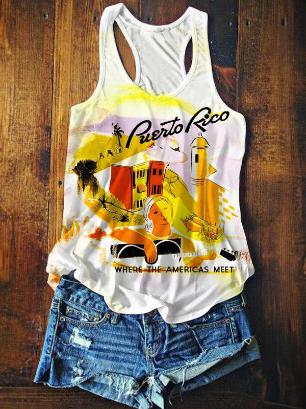 Puerto Rico Printed Casual Tank Top