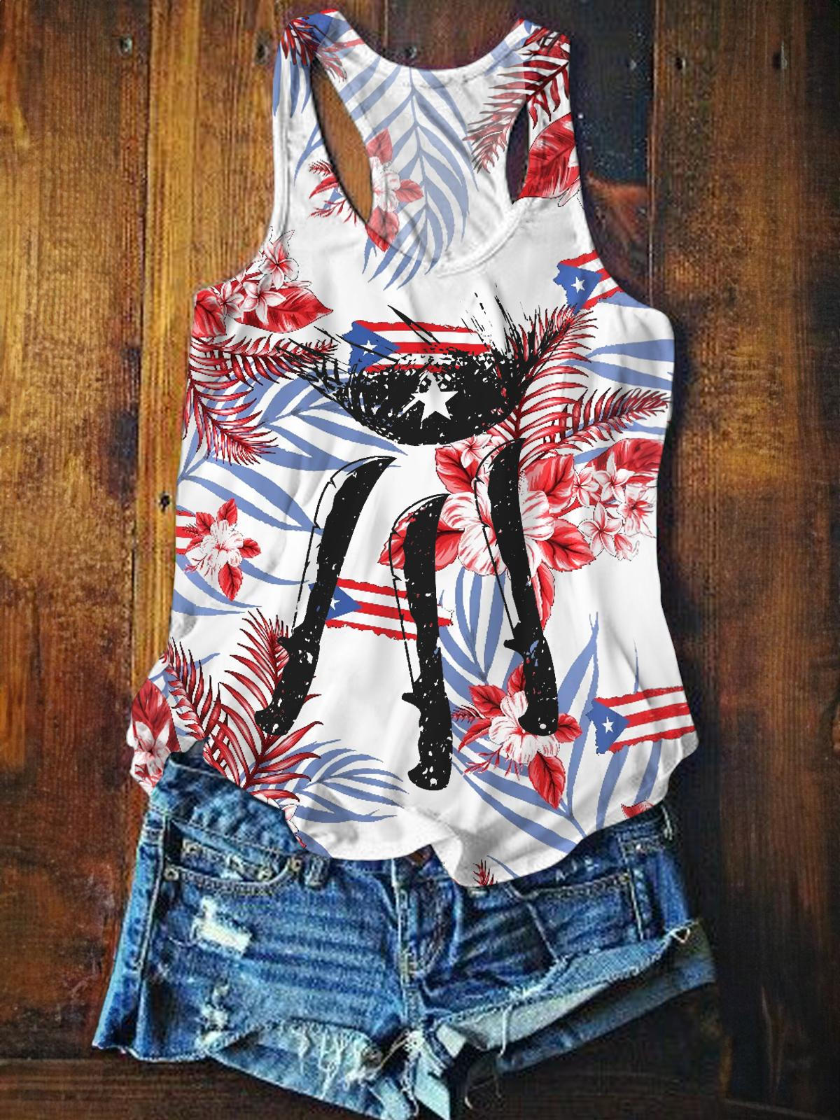 Puerto Rico Flower Plant Art Printed Casual Tank Top（Best Seller）