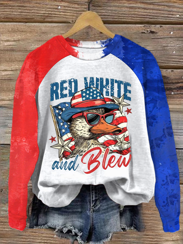 Camiseta informal de manga larga con estampado de pato del 4 de julio 