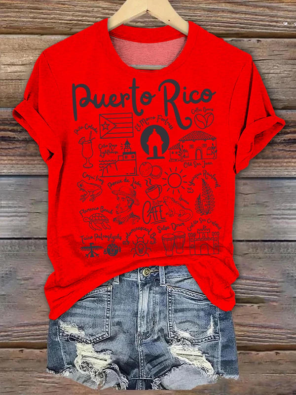 Puerto Rico Doodles Landmarks Crew Neck T-shirt