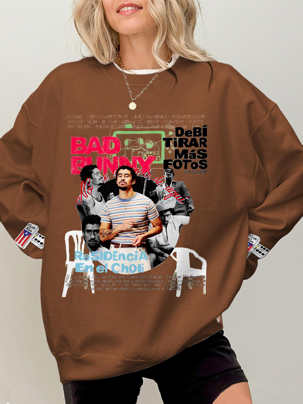 Puerto Rico Badbunny Printed Long Sleeve Casual Top