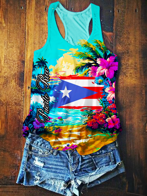 Puerto Rico Flag Boricua Printed Casual Tank Top