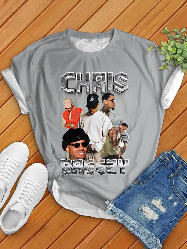 Camiseta de cuello redondo con collage de retratos de Chris Brown 