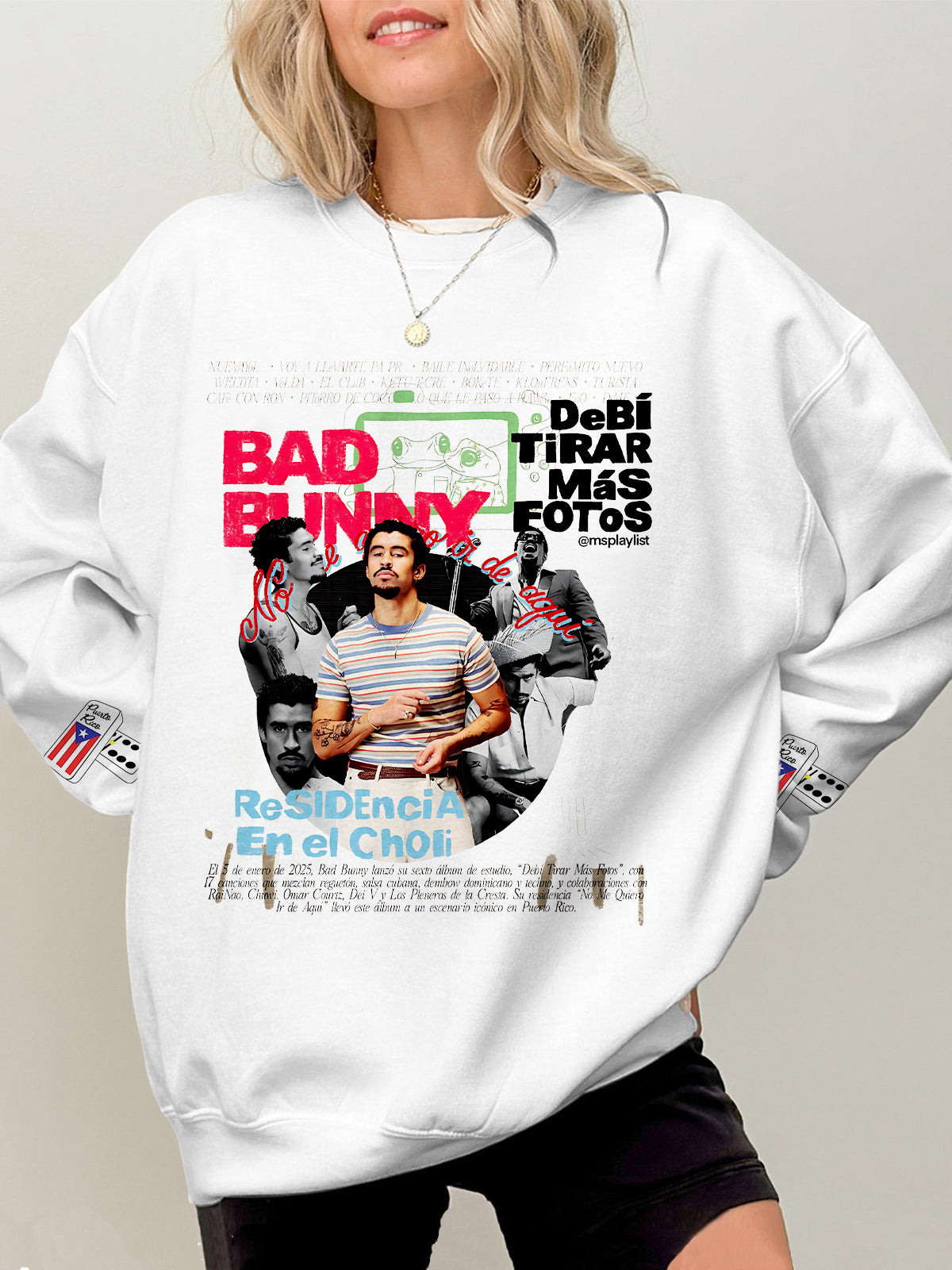 Puerto Rico Badbunny Printed Long Sleeve Casual Top