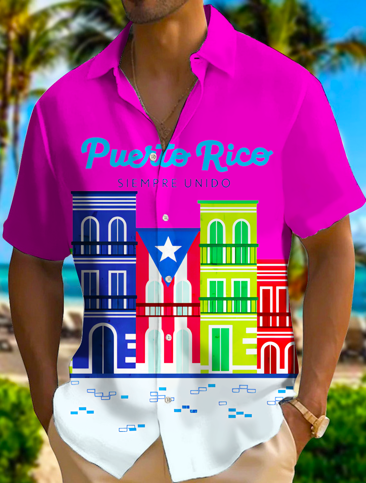 Puerto Rican Slempre Unido Flag Men's Short Sleeve Shirts