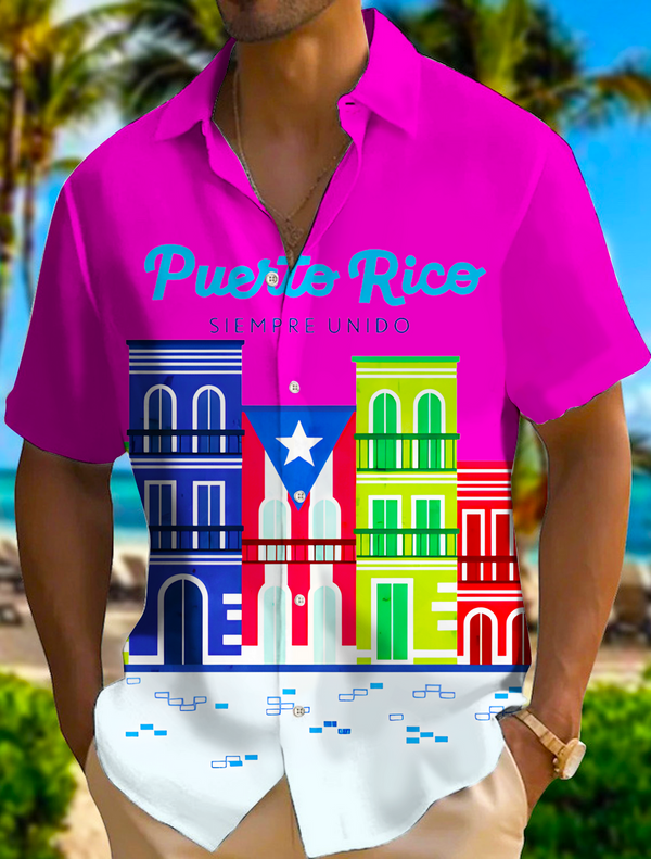 Puerto Rican Slempre Unido Flag Men's Short Sleeve Shirts