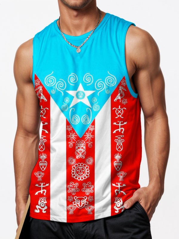Puerto Rican Print Sports Crew Neck Vest