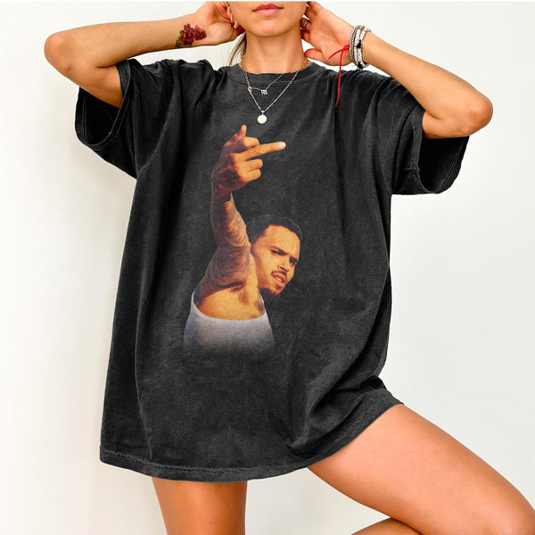 Chris Brown Washed Cotton Crew Neck T-Shirt