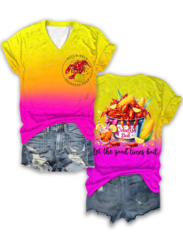 Crawfish Let The Goods Boil Art V-neck T-Shirt