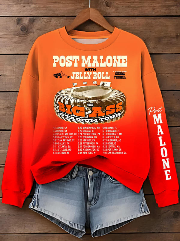 Post Malone Jelly Roll Printed Long Sleeve Casual Top